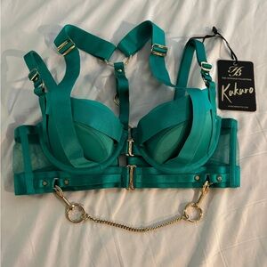 Honey Birdette Kukuro Jade Green Bondage Bra 34C - NWT